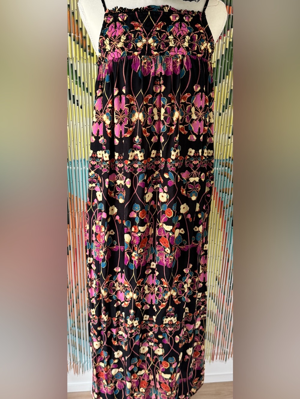 Anthropologie Black Maxi Skirt with Multicolor Floral Pattern